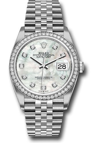 Rolex Steel Datejust 36 Watch - Diamond Bezel - Mother-of-Pearl Diamond Dial - Jubilee Bracelet - 126284RBR mdj