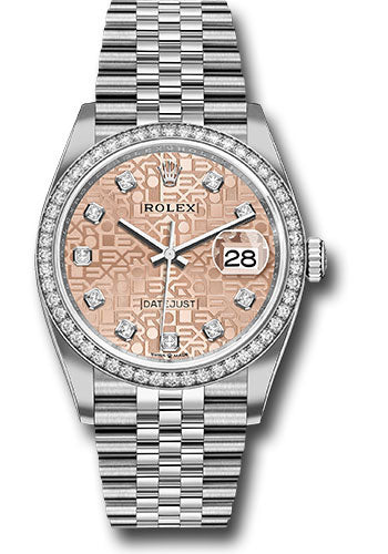 Rolex Steel Datejust 36 Watch - Diamond Bezel - Pink Jubilee Diamond Dial - Jubilee Bracelet - 126284RBR pjdj