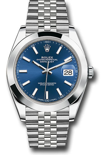 Rolex Steel Datejust 41 Watch - Smooth Bezel - Blue Index Dial - Jubilee Bracelet - 126300 blij