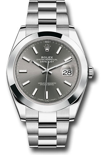 Rolex Steel Datejust 41 Watch - Smooth Bezel - Dark Rhodium Index Dial - Oyster Bracelet - 126300 dkrio
