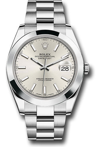 Rolex Steel Datejust 41 Watch - Smooth Bezel - Silver Index Dial - Oyster Bracelet - 126300 sio