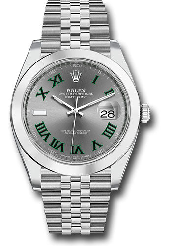 Rolex Steel Datejust 41 Watch - Smooth Bezel - Slate Green Roman Dial - Jubilee Bracelet - 126300 slgrj