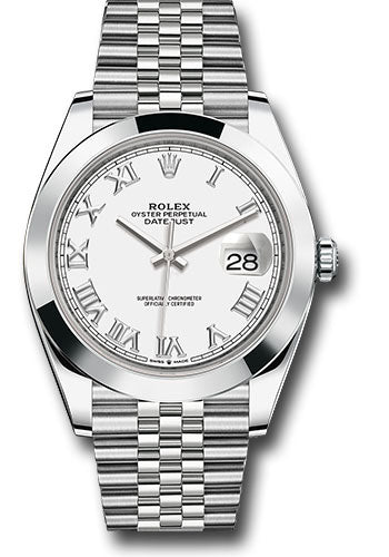 Rolex Steel Datejust 41 Watch - Smooth Bezel - White Roman Dial - Jubilee Bracelet - 126300 wrj