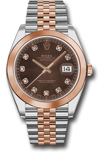 Rolex Steel and Everose Rolesor Datejust 41 Watch - Smooth Bezel - Chocolate Diamond Dial - Jubilee Bracelet - 126301 chodj