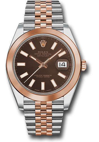 Rolex Steel and Everose Rolesor Datejust 41 Watch - Smooth Bezel - Chocolate Index Dial - Jubilee Bracelet - 126301 choij