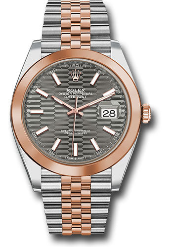 Rolex Everose Rolesor Datejust 41 Watch - Smooth Bezel - Slate Fluted Motif Index Dial - Jubilee Bracelet - 126301 slflmij