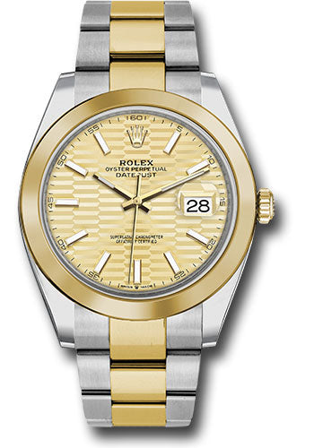 Rolex Yellow Rolesor Datejust 41 Watch - Smooth Bezel - Golden Fluted Motif Index Dial - Oyster Bracelet - 126303 gflmio