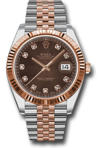 Rolex Steel and Everose Rolesor Datejust 41 Watch - Fluted Bezel - Chocolate Diamond Dial - Jubilee Bracelet - 126331 chodj