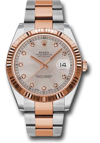 Rolex Steel and Everose Rolesor Datejust 41 Watch - Fluted Bezel - Sundust Diamond Dial - Oyster Bracelet - 126331 sudo