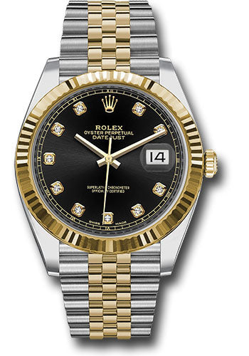 Rolex Steel and Yellow Gold Rolesor Datejust 41 Watch - Fluted Bezel - Black Diamond Dial - Jubilee Bracelet - 126333 bkdj