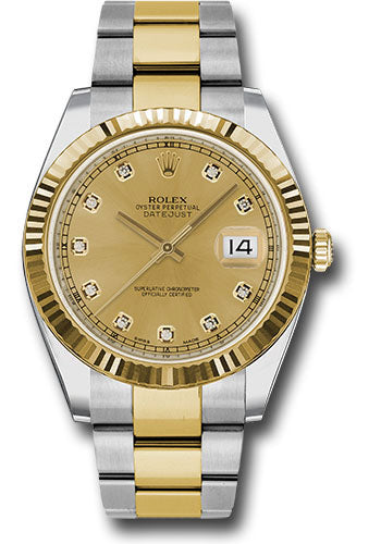 Rolex Steel and Yellow Gold Rolesor Datejust 41 Watch - Fluted Bezel - Champagne Diamond Dial - Oyster Bracelet - 126333 chdo