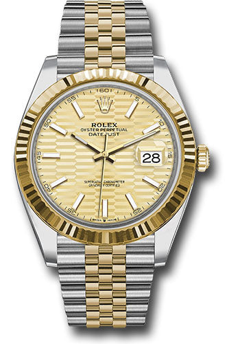 Rolex Yellow Rolesor Datejust 41 Watch - Fluted Bezel - Golden Fluted Motif Index Dial - Jubilee Bracelet - 126333 gflmij