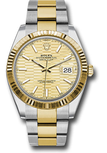 Rolex Yellow Rolesor Datejust 41 Watch - Fluted Bezel - Golden Fluted Motif Index Dial - Oyster Bracelet - 126333 gflmio