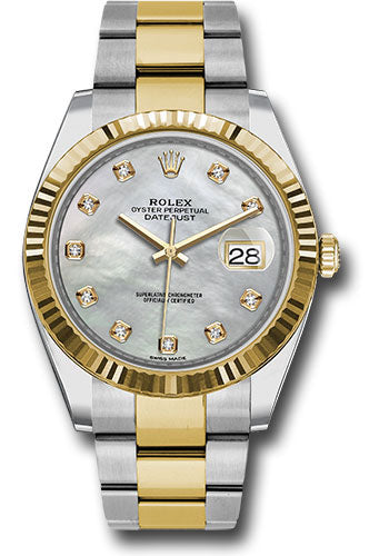 Rolex Steel and Yellow Gold Rolesor Datejust 41 Watch - Fluted Bezel - White Mother-Of-Pearl Diamond Dial - Oyster Bracelet - 126333 mdo