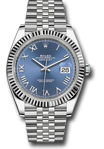Rolex Steel and White Gold Rolesor Datejust 41 Watch - Fluted Bezel - Blue Roman Dial - Jubilee Bracelet - 126334 blrj