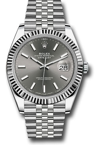 Rolex Steel and White Gold Rolesor Datejust 41 Watch - Fluted Bezel - Dark Rhodium Index Dial - Jubilee Bracelet - 126334 dkrij