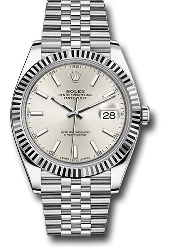 Rolex Steel and White Gold Rolesor Datejust 41 Watch - Fluted Bezel - Silver Index Dial - Jubilee Bracelet - 126334 sij
