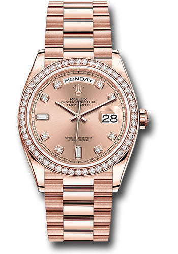 Rolex Everose Gold Day-Date 36 Watch - Diamond Bezel - RosŽ Diamond Dial - President Bracelet - 128345RBR rodp