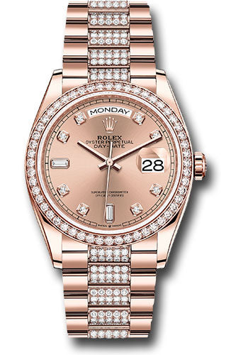 Rolex Everose Gold Day-Date 36 Watch - Diamond Bezel - RosŽ Diamond Dial - Diamond President Bracelet - 128345rbr rsddp