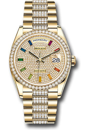 Rolex Yellow Gold Day-Date 36 Watch - Diamond Bezel - Diamond-Paved Dial - Diamond President Bracelet - 128348rbr dprsdp