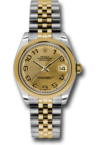 Rolex Steel and Yellow Gold Datejust 31 Watch - Domed Bezel - Champagne Concentric Circle Arabic Dial - Jubilee Bracelet - 178243 chcaj