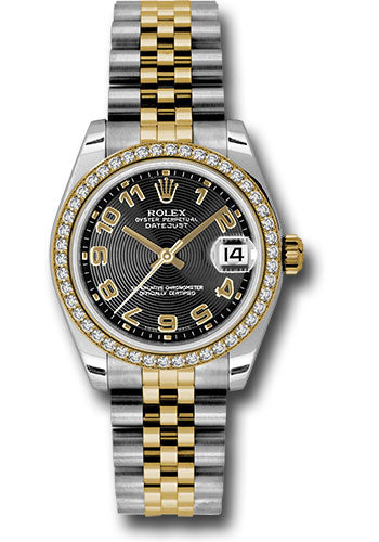 Rolex Steel and Yellow Gold Datejust 31 Watch - 46 Diamond Bezel - Black Concentric Circle Arabic Dial - Jubilee Bracelet - 178383 bkcaj