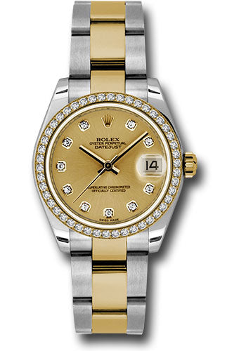 Rolex Steel and Yellow Gold Datejust 31 Watch - 46 Diamond Bezel - Champagne Diamond Dial - Oyster Bracelet - 178383 chdo