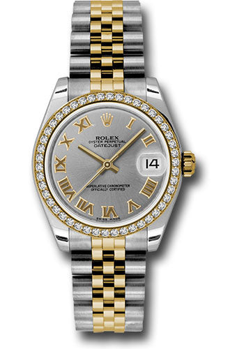 Rolex Steel and Yellow Gold Datejust 31 Watch - 46 Diamond Bezel - Grey Roman Dial - Jubilee Bracelet - 178383 grj