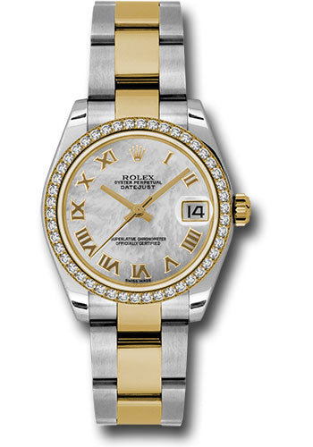 Rolex Steel and Yellow Gold Datejust 31 Watch - 46 Diamond Bezel - Mother-Of-Pearl Roman Dial - Oyster Bracelet - 178383 mro