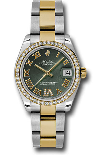 Rolex Steel and Yellow Gold Datejust 31 Watch - 46 Diamond Bezel - Olive Green Diamond Roman Vi Roman Dial - Oyster Bracelet - 178383 ogdro