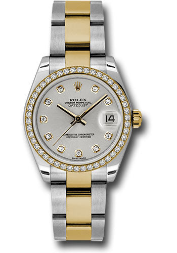 Rolex Steel and Yellow Gold Datejust 31 Watch - 46 Diamond Bezel - Silver Diamond Dial - Oyster Bracelet - 178383 sdo