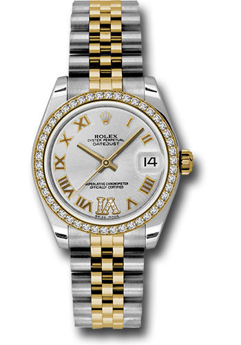 Rolex Steel and Yellow Gold Datejust 31 Watch - 46 Diamond Bezel - Silver Diamond Roman Vi Roman Dial - Jubilee Bracelet - 178383 sdrj