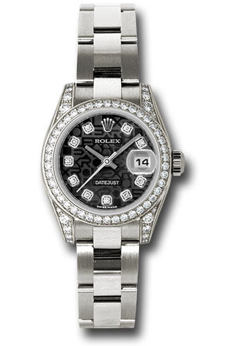 Rolex White Gold Lady-Datejust 26 Watch - 42 Diamond Bezel - Black Jubilee Diamond Dial - Oyster Bracelet - 179159 bkjdo