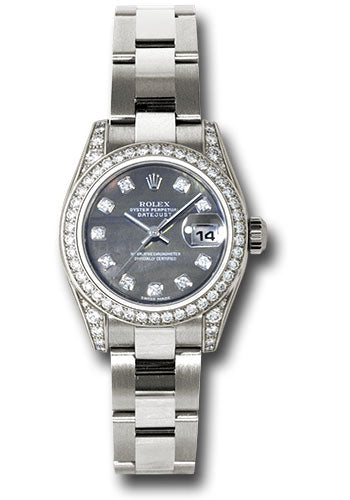 Rolex White Gold Lady-Datejust 26 Watch - 42 Diamond Bezel - Dark Mother-Of-Pearl Diamond Dial - Oyster Bracelet - 179159 dkmdo