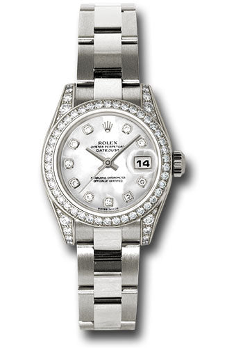 Rolex White Gold Lady-Datejust 26 Watch - 42 Diamond Bezel - Mother-Of-Pearl Diamond Dial - Oyster Bracelet - 179159 mdo
