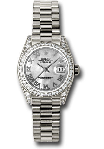 Rolex White Gold Lady-Datejust 26 Watch - 42 Diamond Bezel - Mother-Of-Pearl Roman Dial - President Bracelet - 179159 mrp