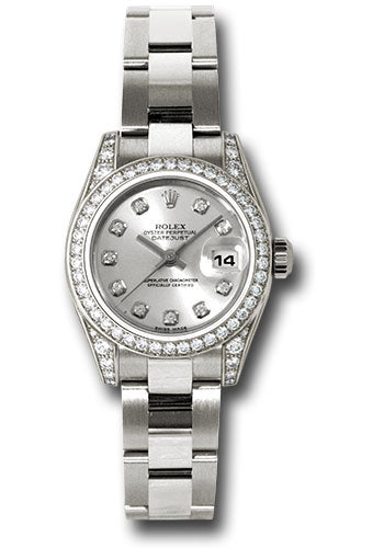 Rolex White Gold Lady-Datejust 26 Watch - 42 Diamond Bezel - Silver Diamond Dial - Oyster Bracelet - 179159 sdo