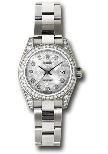 Rolex White Gold Lady-Datejust 26 Watch - 42 Diamond Bezel - Silver Jubilee Diamond Dial - Oyster Bracelet - 179159 sjdo
