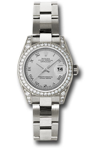 Rolex White Gold Lady-Datejust 26 Watch - 42 Diamond Bezel - Silver Roman Dial - Oyster Bracelet - 179159 sro