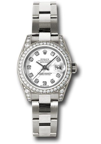Rolex White Gold Lady-Datejust 26 Watch - 42 Diamond Bezel - White Diamond Dial - Oyster Bracelet - 179159 wdo