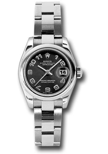 Rolex Steel Lady-Datejust 26 Watch - Domed Bezel - Black Concentric Arabic Dial - Oyster Bracelet - 179160 bkcao