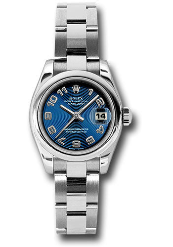 Rolex Steel Lady-Datejust 26 Watch - Domed Bezel - Blue Concentric Circle Arabic Dial - Oyster Bracelet - 179160 blcao