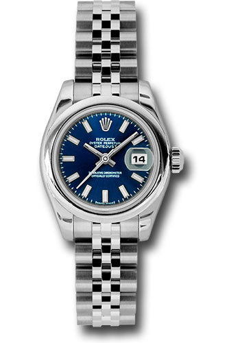 Rolex Steel Lady-Datejust 26 Watch - Domed Bezel - Blue Index Dial - Jubilee Bracelet - 179160 bsj
