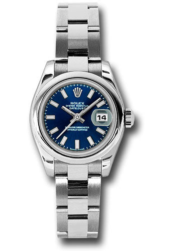 Rolex Steel Lady-Datejust 26 Watch - Domed Bezel - Blue Index Dial - Oyster Bracelet - 179160 bso