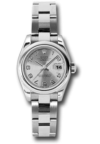 Rolex Steel Lady-Datejust 26 Watch - Domed Bezel - Silver Concentric Arabic Dial - Oyster Bracelet - 179160 scao