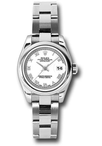 Rolex Steel Lady-Datejust 26 Watch - Domed Bezel - White Roman Dial - Oyster Bracelet - 179160 wro