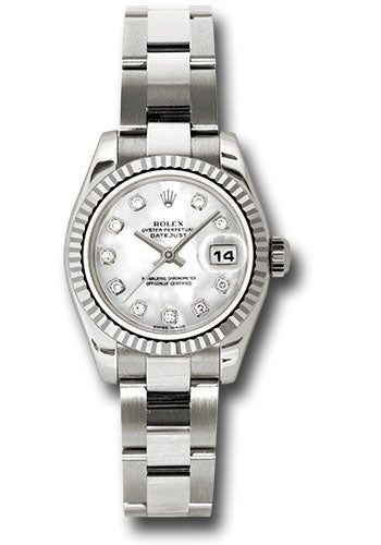 Rolex White Gold Lady-Datejust 26 Watch - Fluted Bezel - Mother-Of-Pearl Diamond Dial - Oyster Bracelet - 179179 mdo