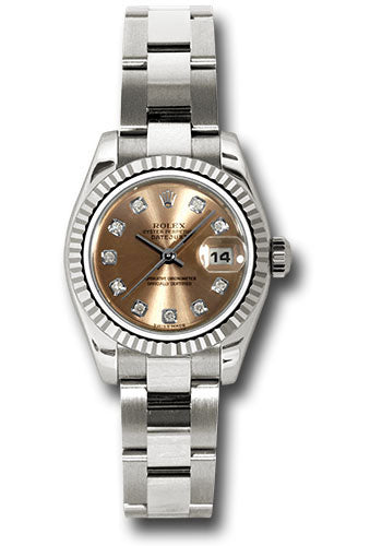 Rolex White Gold Lady-Datejust 26 Watch - Fluted Bezel - Pink Diamond Dial - Oyster Bracelet - 179179 pdo
