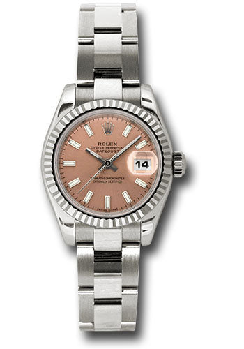 Rolex White Gold Lady-Datejust 26 Watch - Fluted Bezel - Pink Index Dial - Oyster Bracelet - 179179 pso