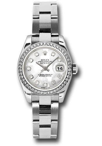 Rolex Steel and White Gold Lady-Datejust 26 Watch - 46 Diamond Bezel - Mother-Of-Pearl Diamond Dial - Oyster Bracelet - 179384 mdo